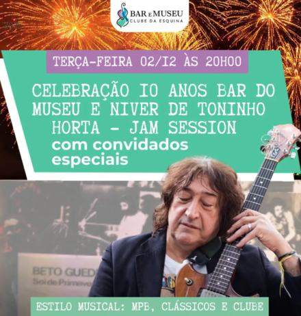 Cartaz do evento, com imagem do cantor Toninho Horta e informações de data, local e hórario do evento.