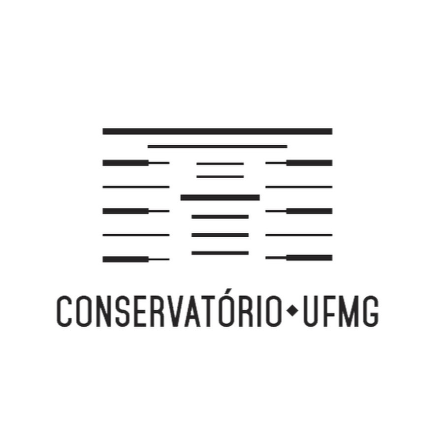 Logo Conservatório UFMG com fundo branco e imagem de traços pretos simbolizando o prédio da fachada do local.