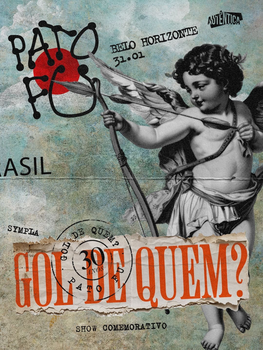 Imagem de um anjo com arco e flacha na mão, e ao lado o nome do evento, data e local.