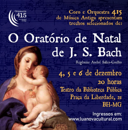 Flyer de divulgação do evento com fundo azul e imagem sagrada com textos informando o evento.