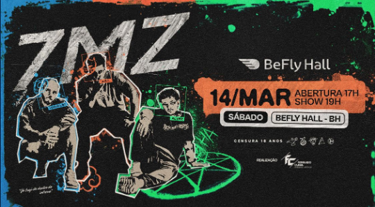 Imagem colorida com o desenho dos integrantes, ao lado a data e o local do evento. 