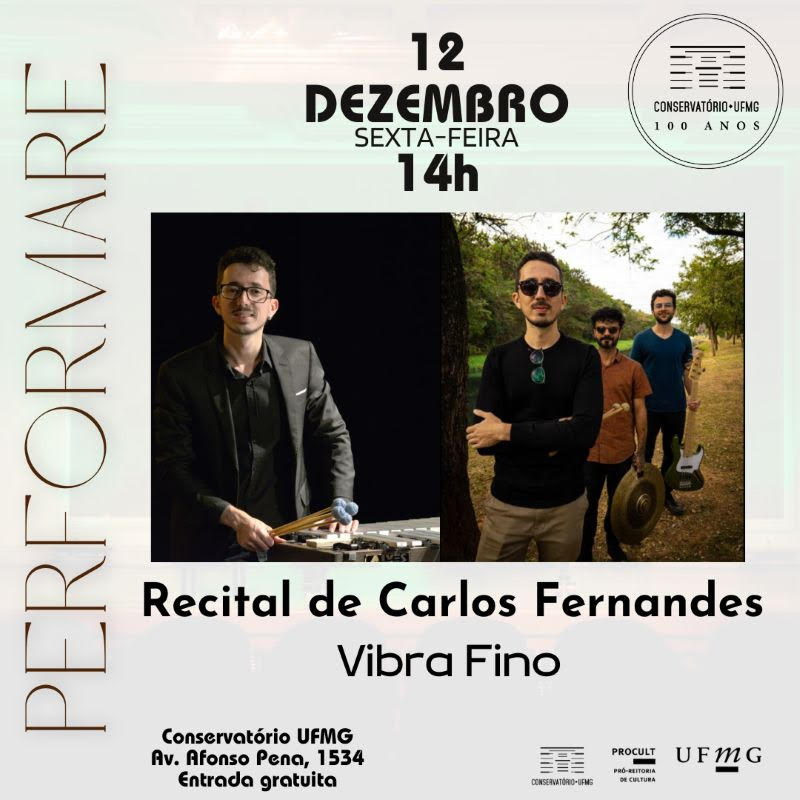 Flyer de divulgação com imagem do artista Carlos fernandes e do trio Vibra Fino