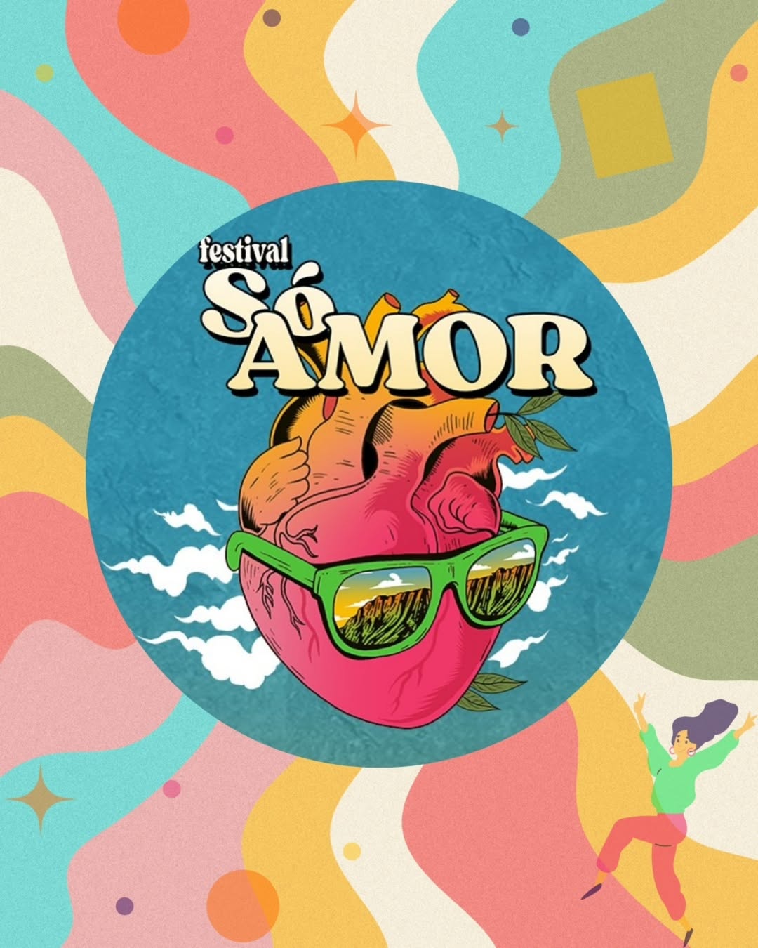 Identidade visual com ilustração do Festival Só Amor