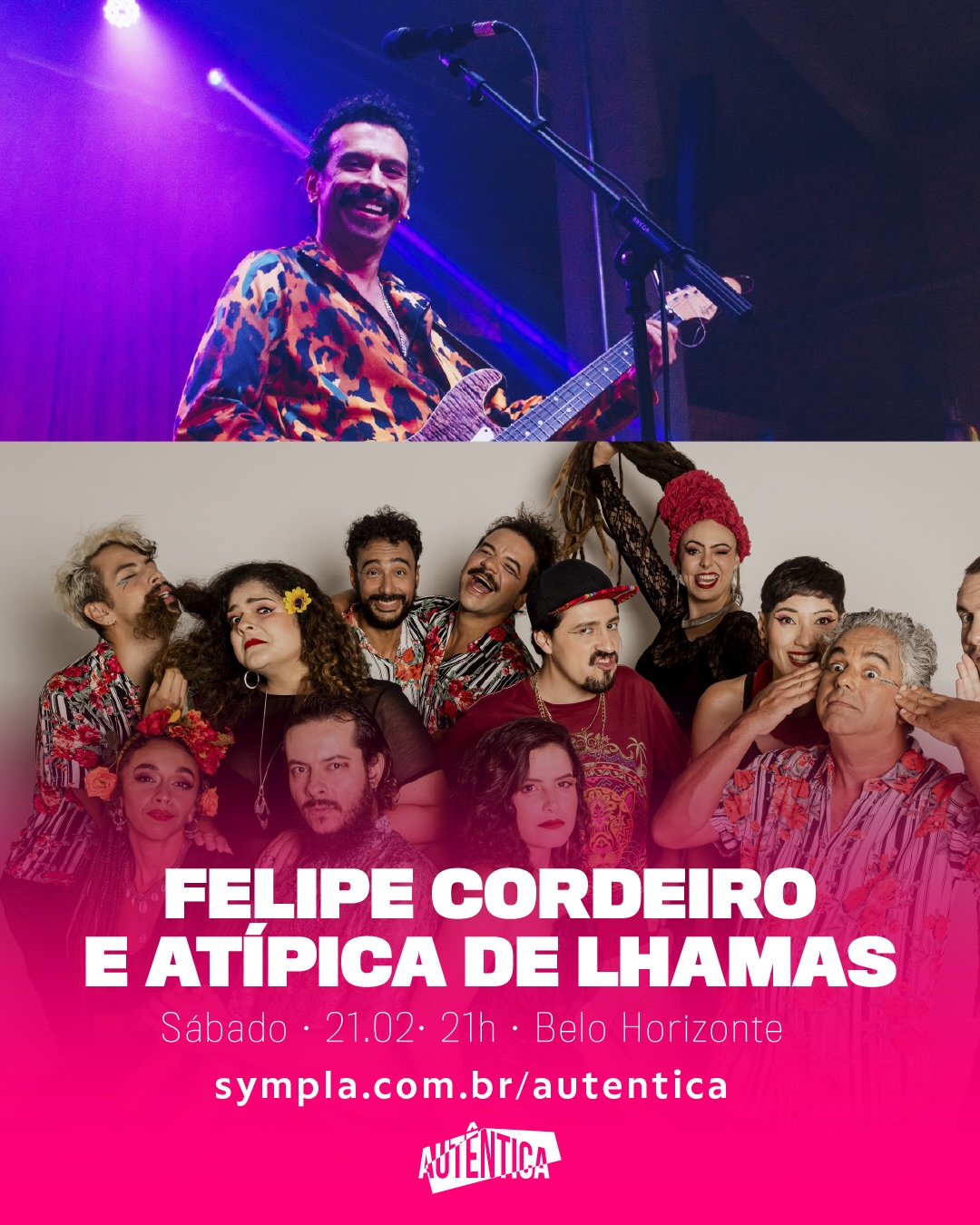 Flyer oficial de divulgação do evento Felipe Cordeiro e Atípica de Lhamas