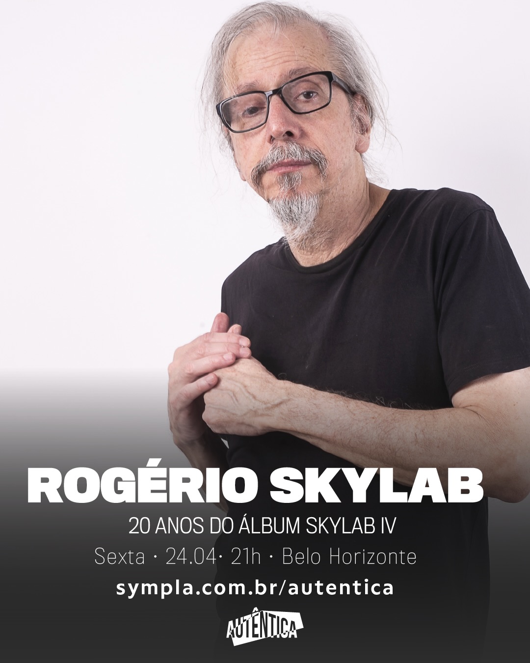 Flyer de divulgação do show com imagem do Rogerio Skylab e texto informativo