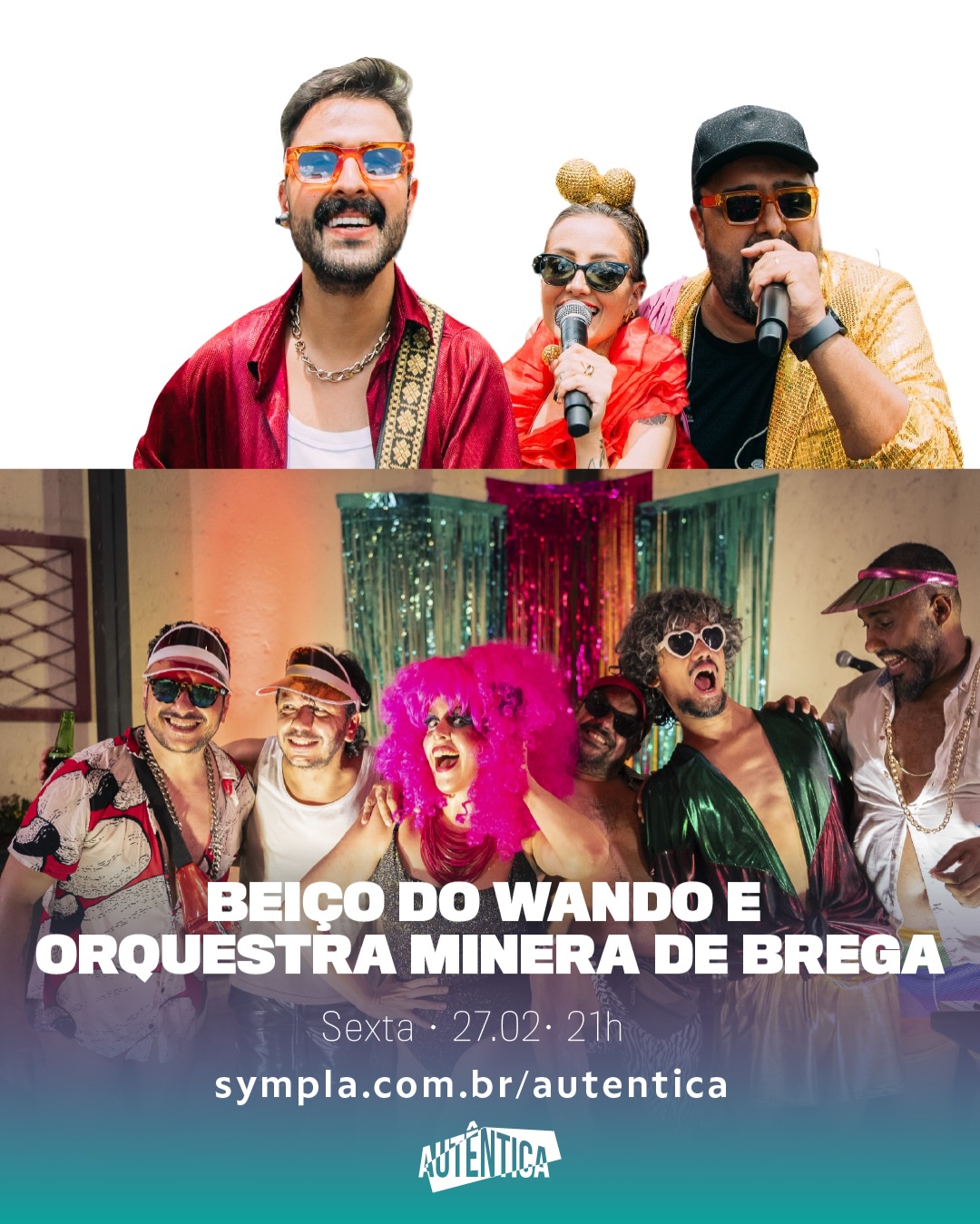 Flyer oficial de divulgação do evento Beiço do Wando e Orquestra Mineira de Brega