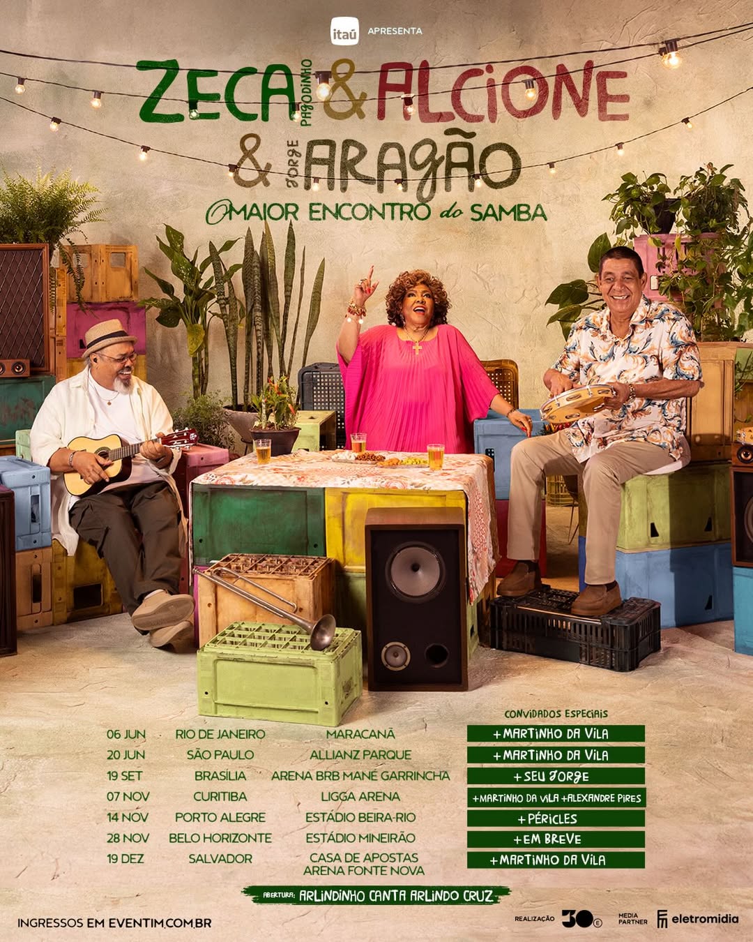 Reprodução Instagram Cartaz oficial da turne do evento Zeca & Alcione & Jorge Aragão: O Maior Encontro do Samba
