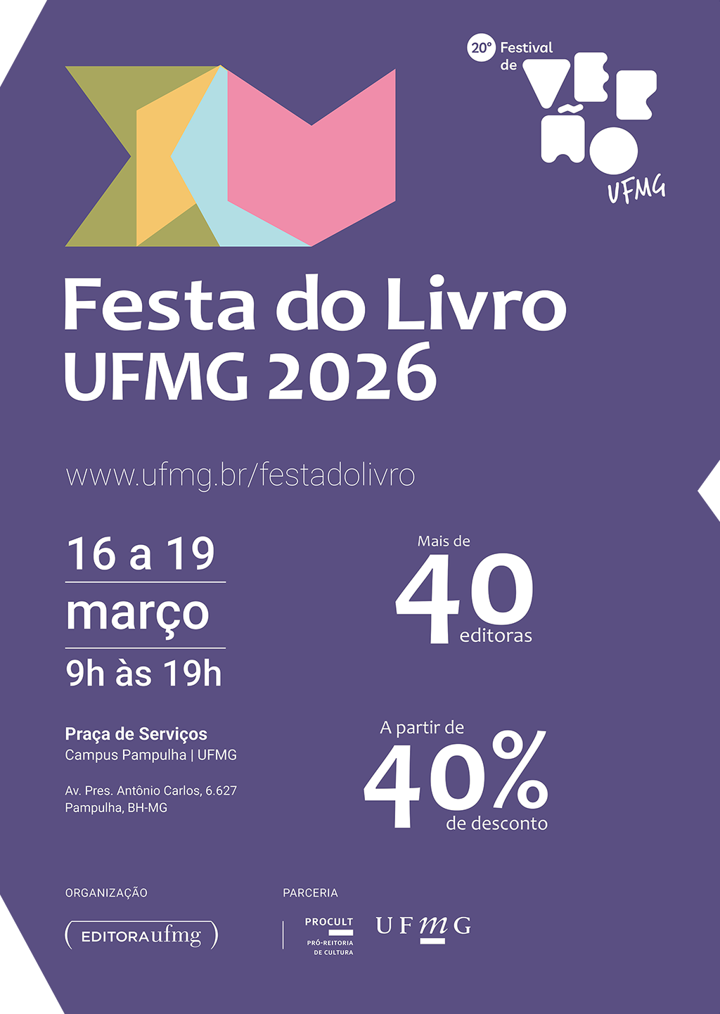 Flyer convidativo sobre a feira constando dia, horario, local e a porcentagem de desconto (40%)