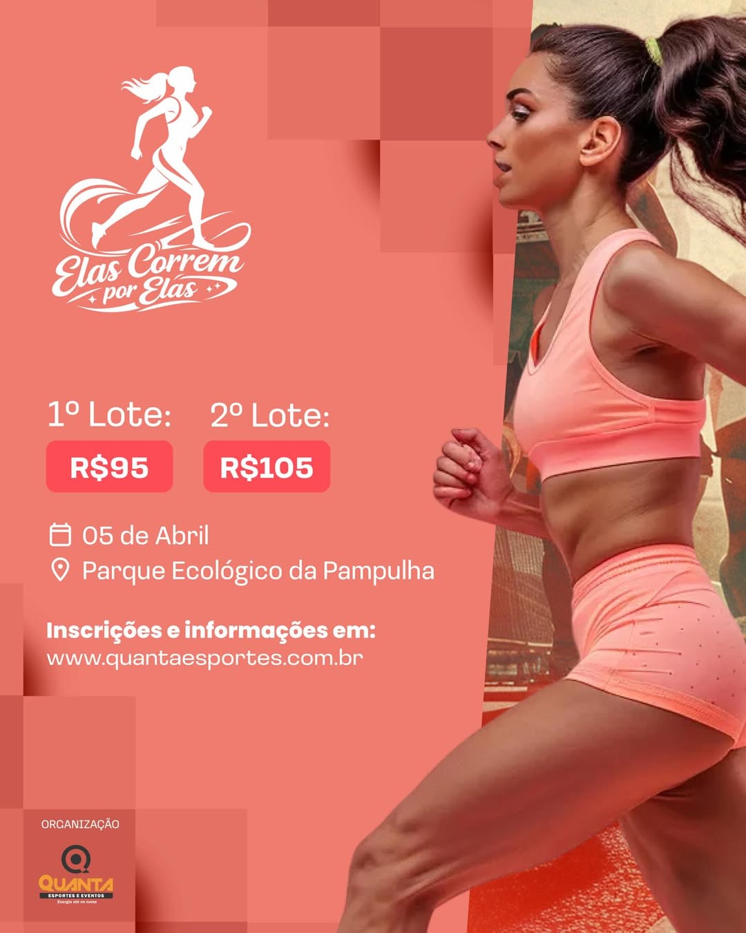 foto de capa do evento contendo uma corredora, local, data e valor dos lotes 