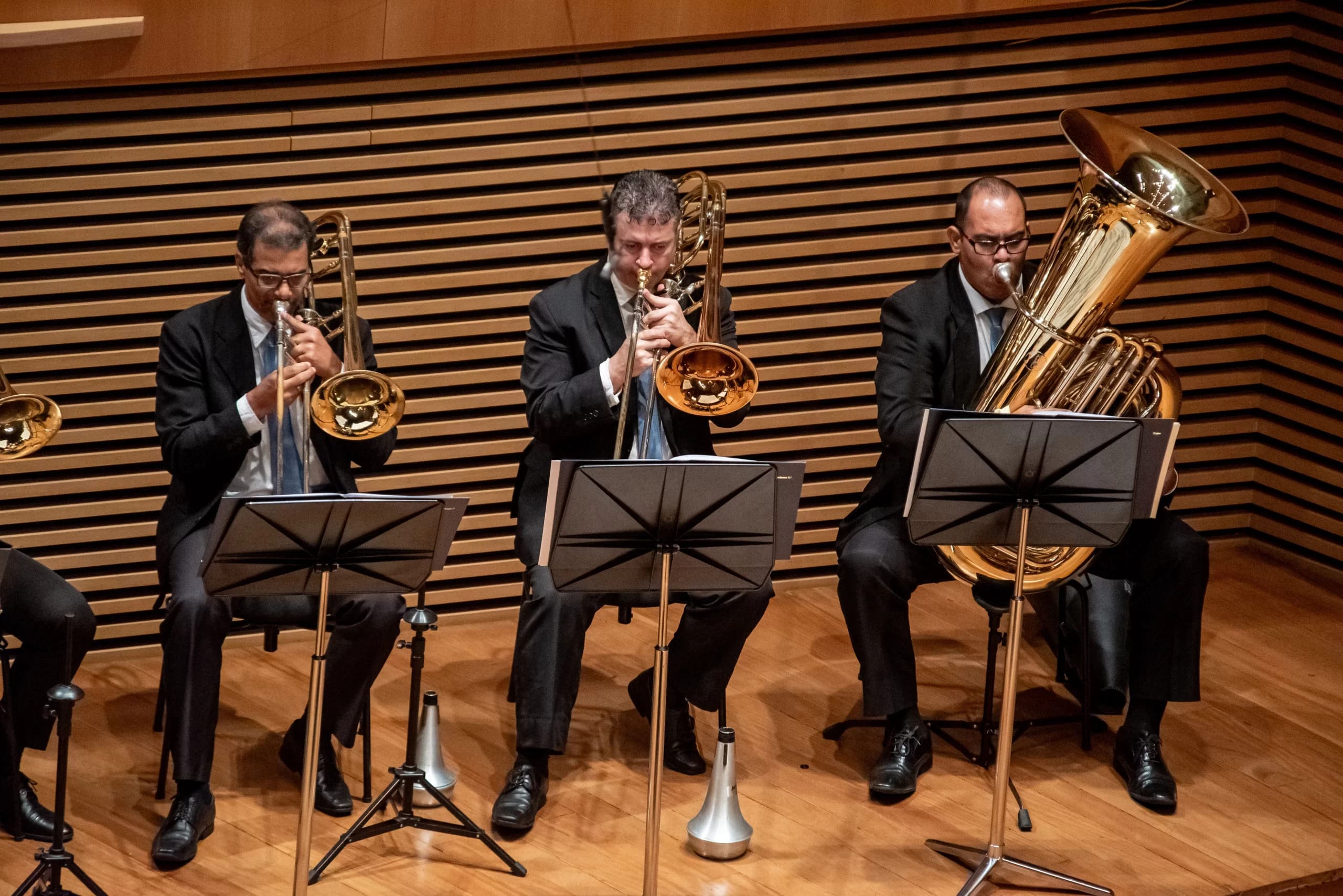 Foto de instrumentistas tocando na orquestra