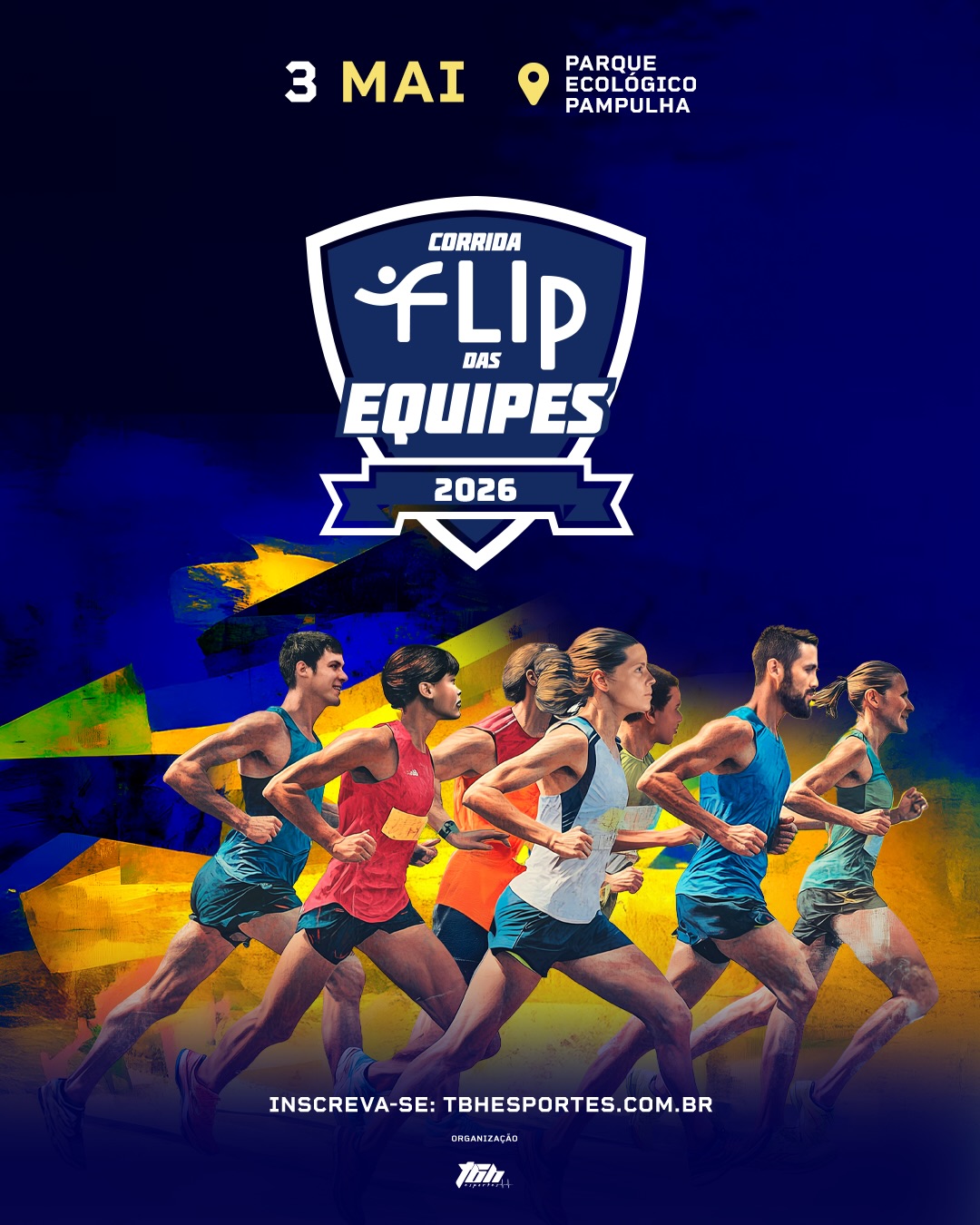 Reprodução/Instagram Foto de capa da corrida flip no fundo azul e corredores
