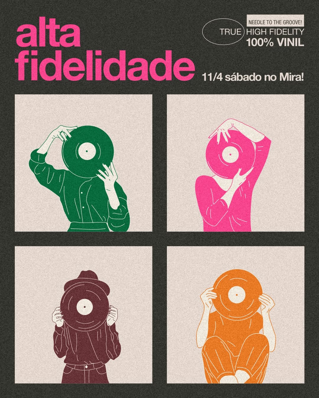 Cartaz ilustrativo de divulgação do evento Alta Fidelidade 100% vinil no Mira
