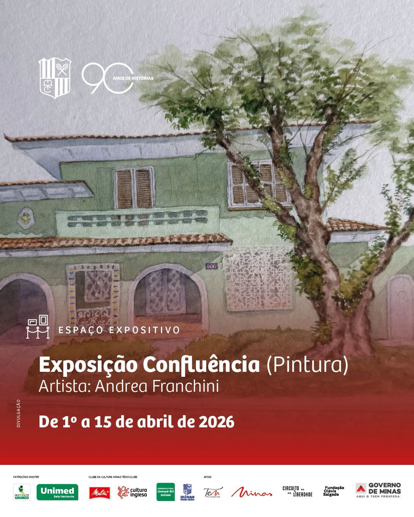foto convidativa para a exposição Confluência, contendo local e data para o evento 