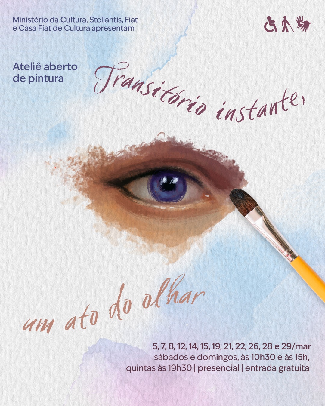 Flyer convidativo para o ateliê aberto na casa fiat de cultura contendo informações como horário e data do evento 