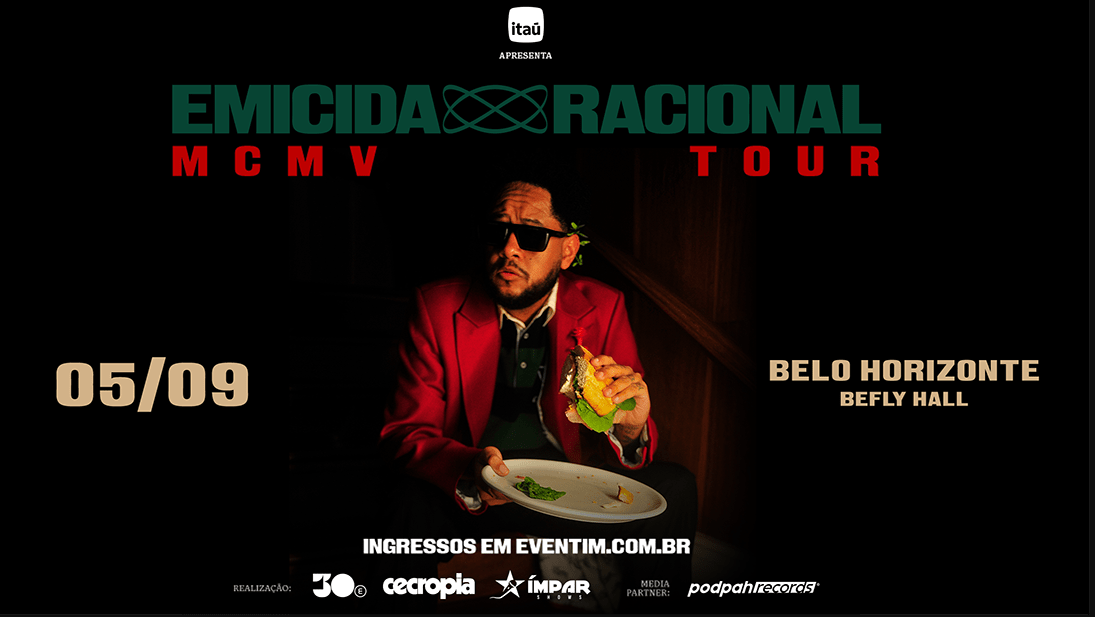 Cartaz oficial do evento Emicida Racional - MCMV Tour