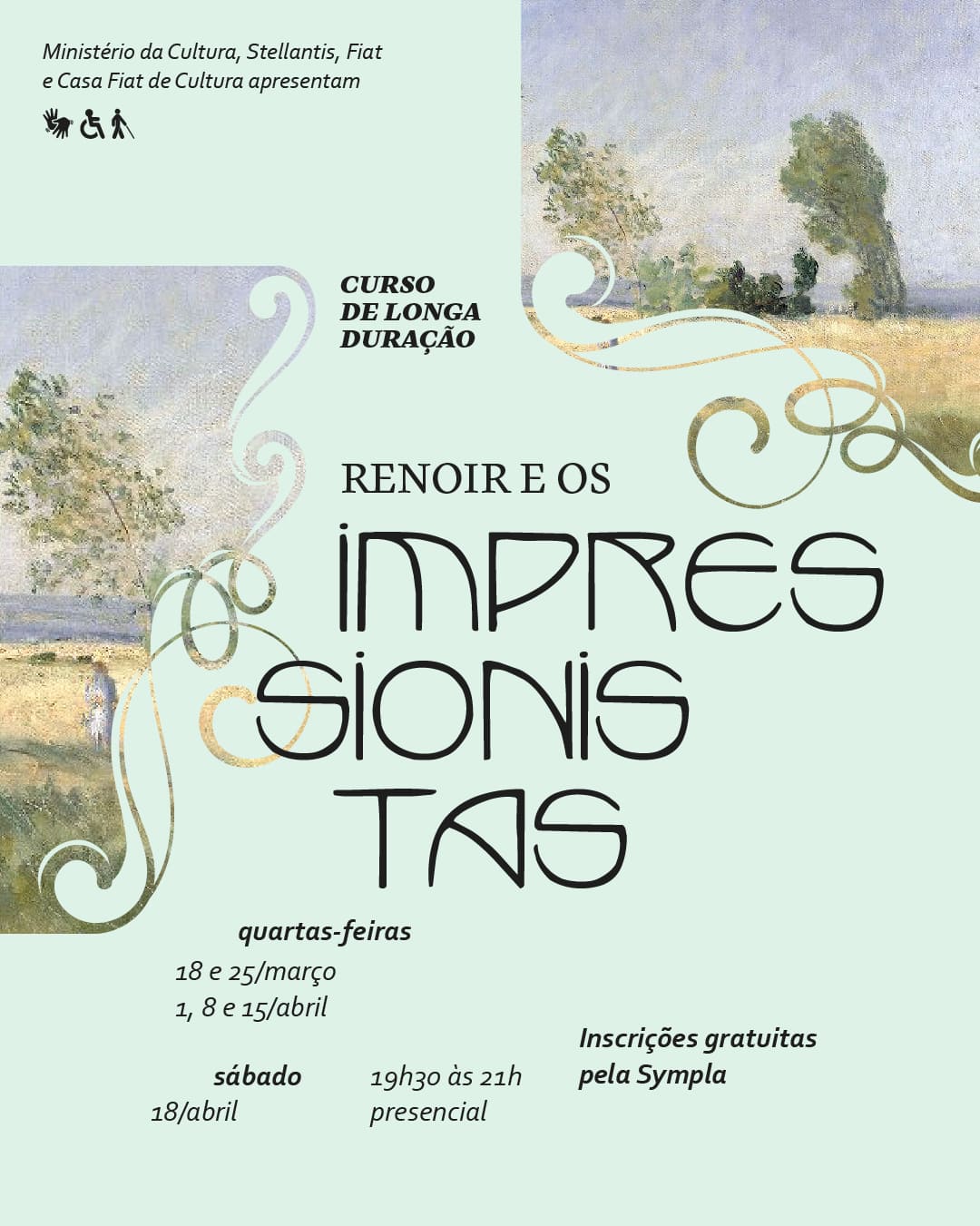 Foto convidativa para o curso Renoir e os Impressionistas contendo data e horário