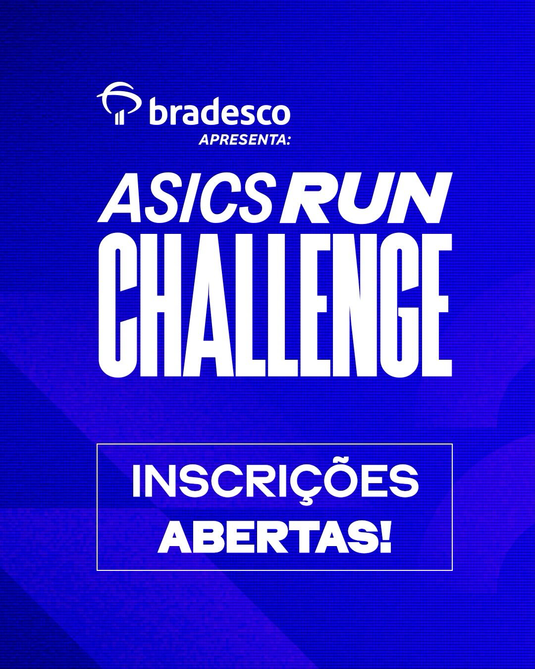 Foto de capa contendo titulo da corrida em branco e plano de fundo na cor azul