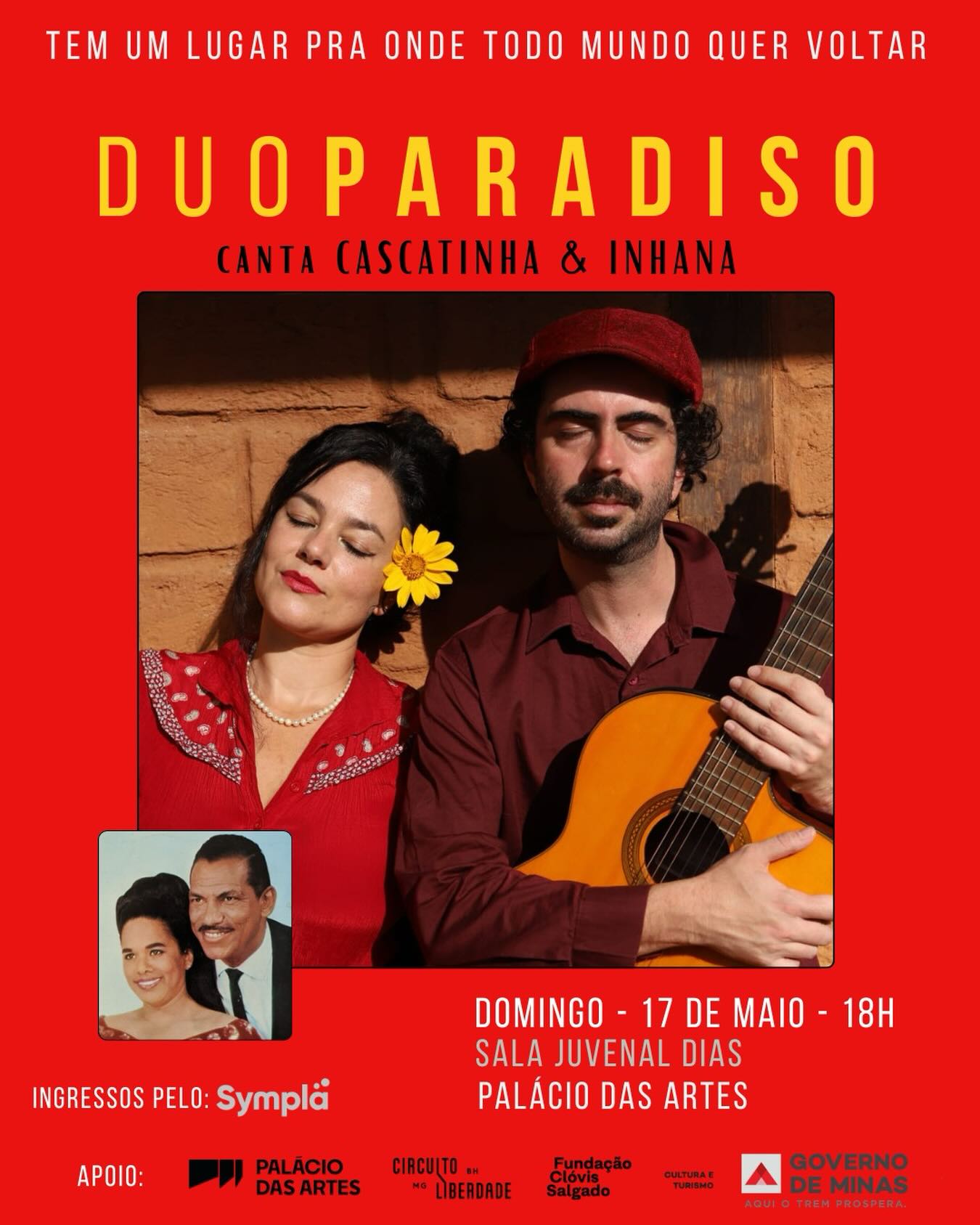 Foto de capa de divulgação contendo informações como data, local e horário do evento, além de foto dos artistas 