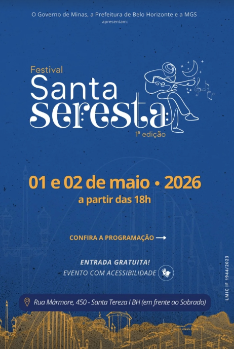 Folder oficial com fundo azul e informações do evento Festival Santa Seresta