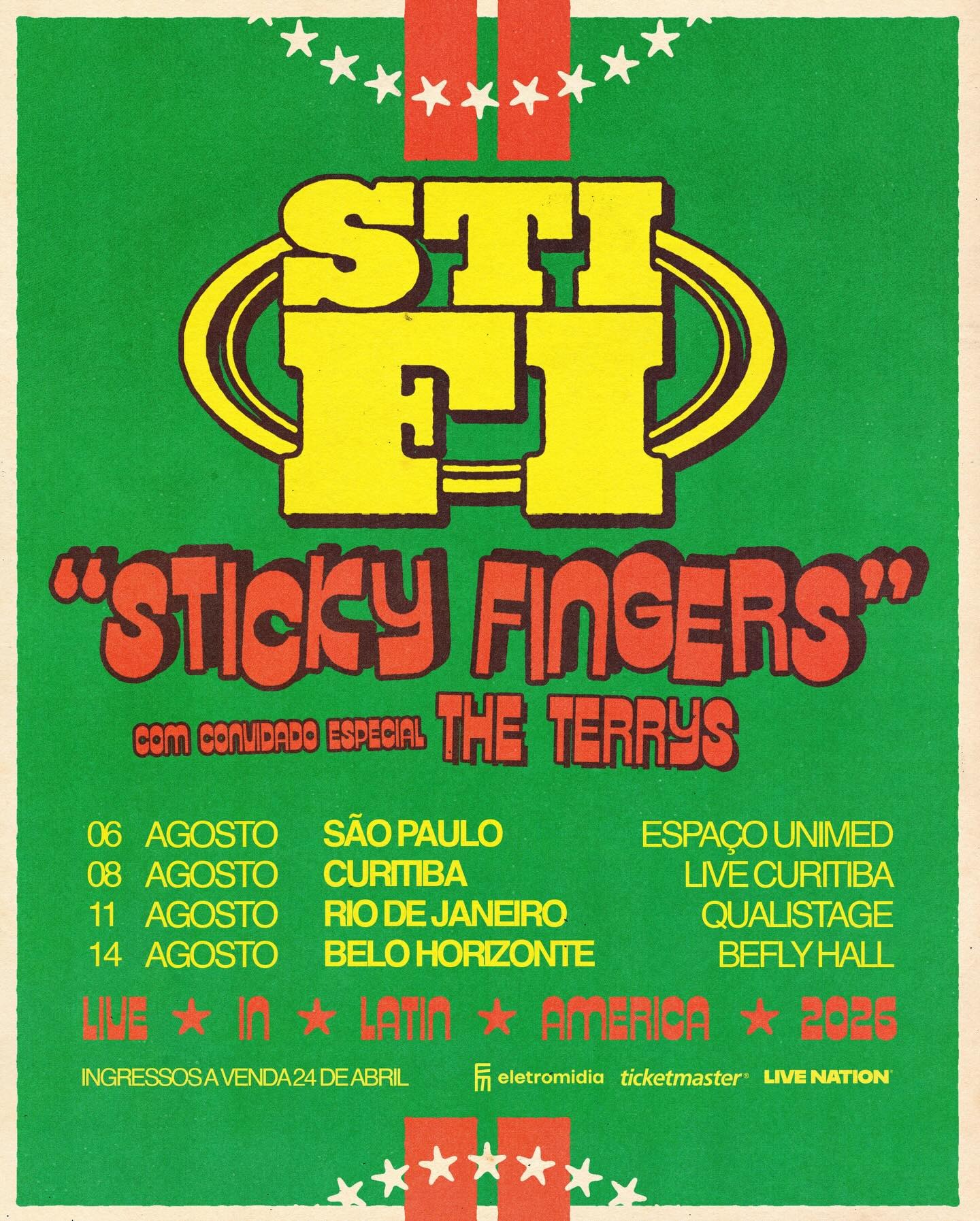 Flyer oficial de anuncio da turne Sticky Fingers
