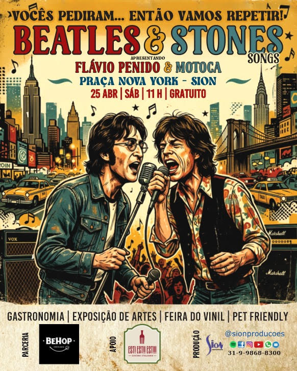 Imagem em cartooon de dois cantores dos beatles 