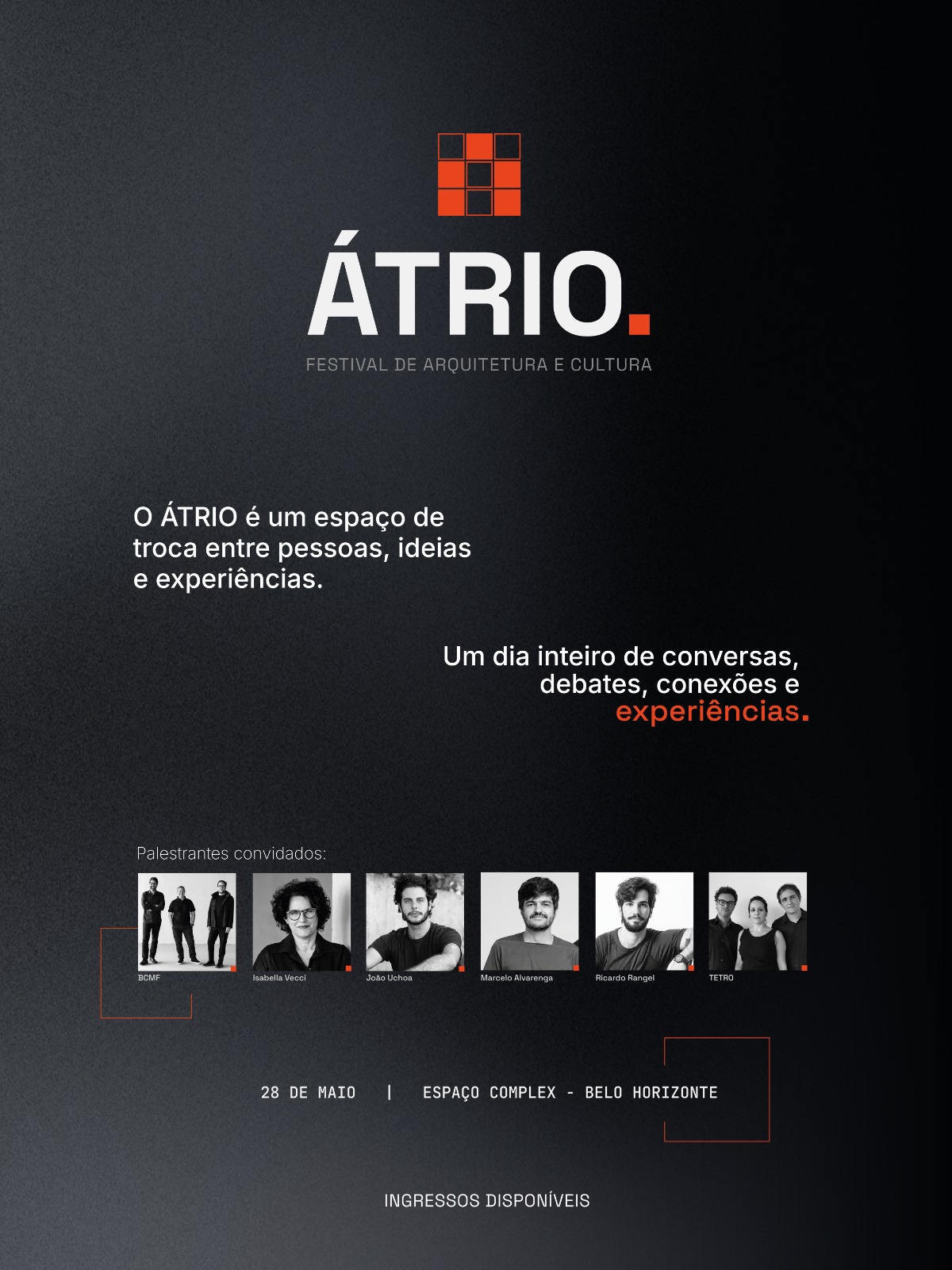 Foto de capa de divulgação contento informações como data, local e foto dos palestrantes convidativo