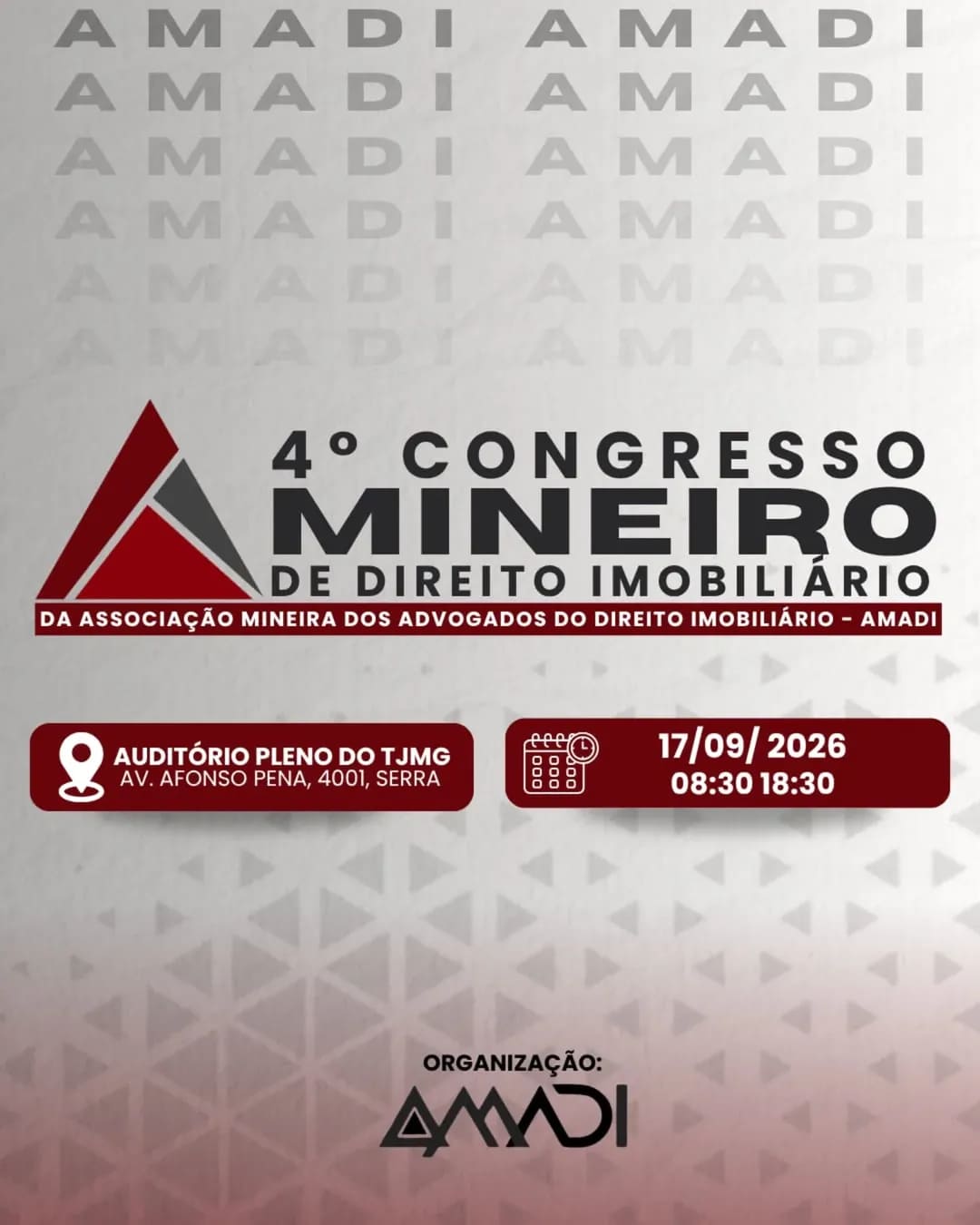 Imagem do 4° Congresso Mineiro de Direito Imobiliário, contendo data e local para o evento