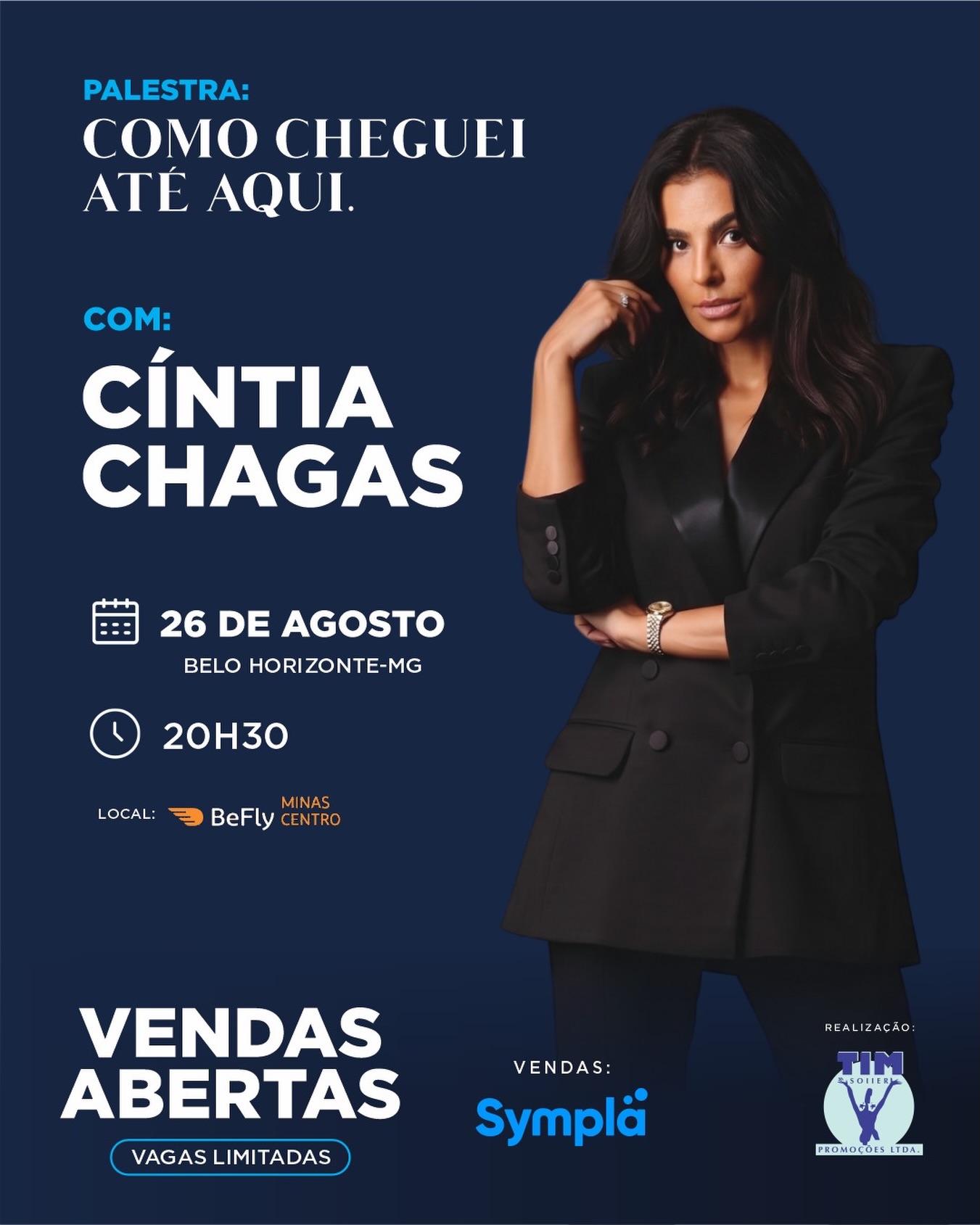 Foto de capa de divulgação da palestrante Cintia Chargas, "Como cheguei até aqui", que ocorrerá na Befly, dia 20 de agosto as 20:30