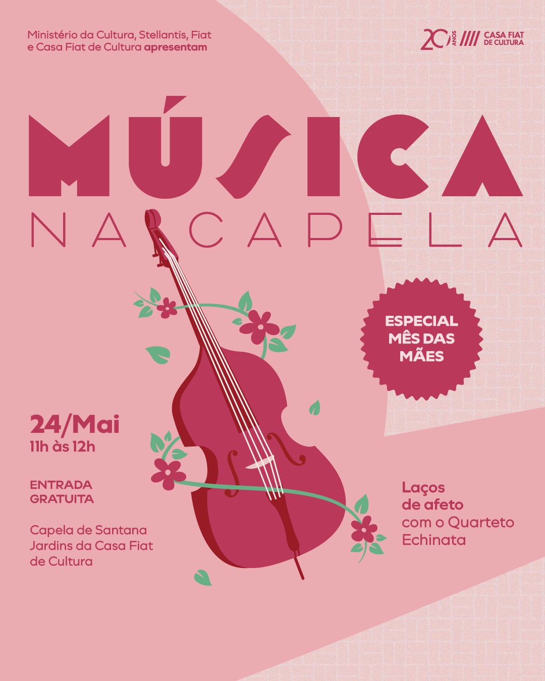 Foto de capa de divulgação para o "Musica na Capela", evento de dia das mães na casa fiat