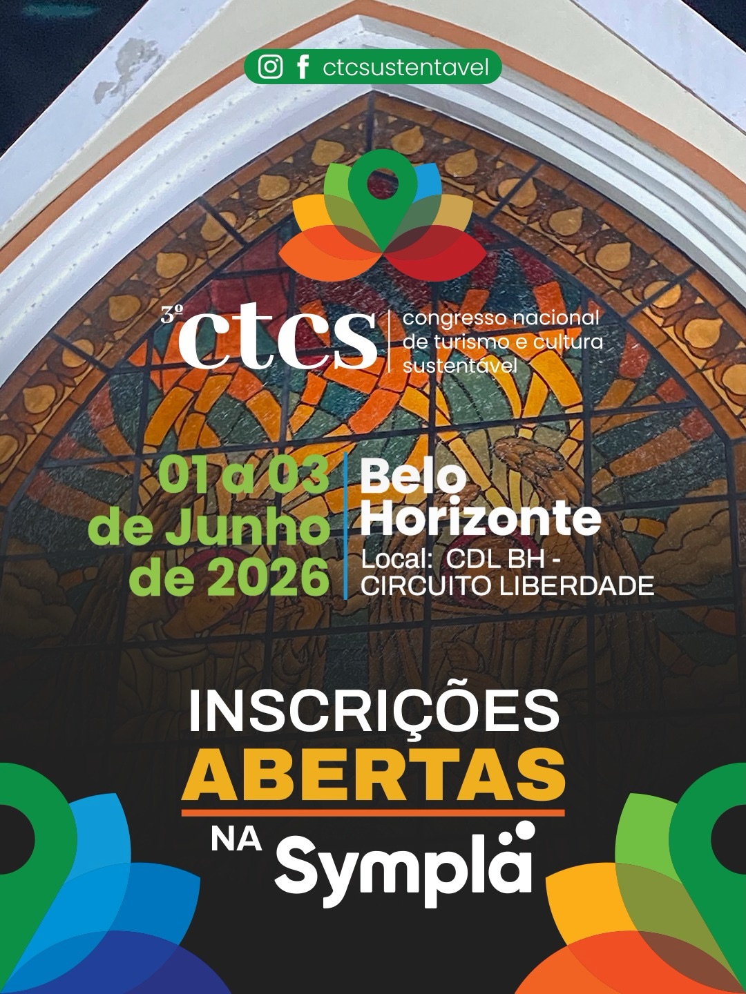 Foto de capa convidativa para o 3º Congresso Nacional de Turismo e Cultura Sustentável,, contendo informações como data e local do evento