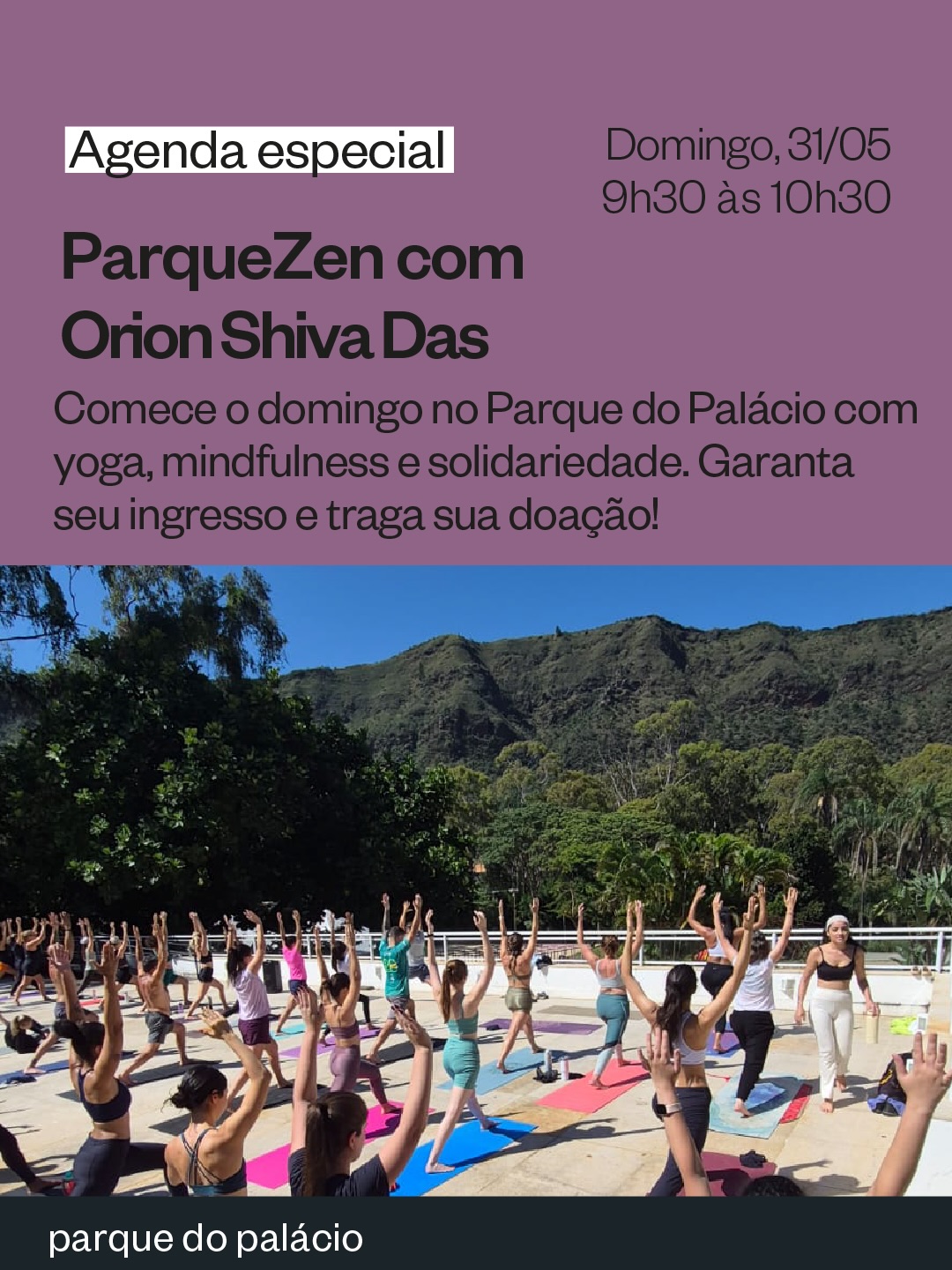 Foto de pessoas praticando Yoga no ParqueZen com Orion Shiva Das