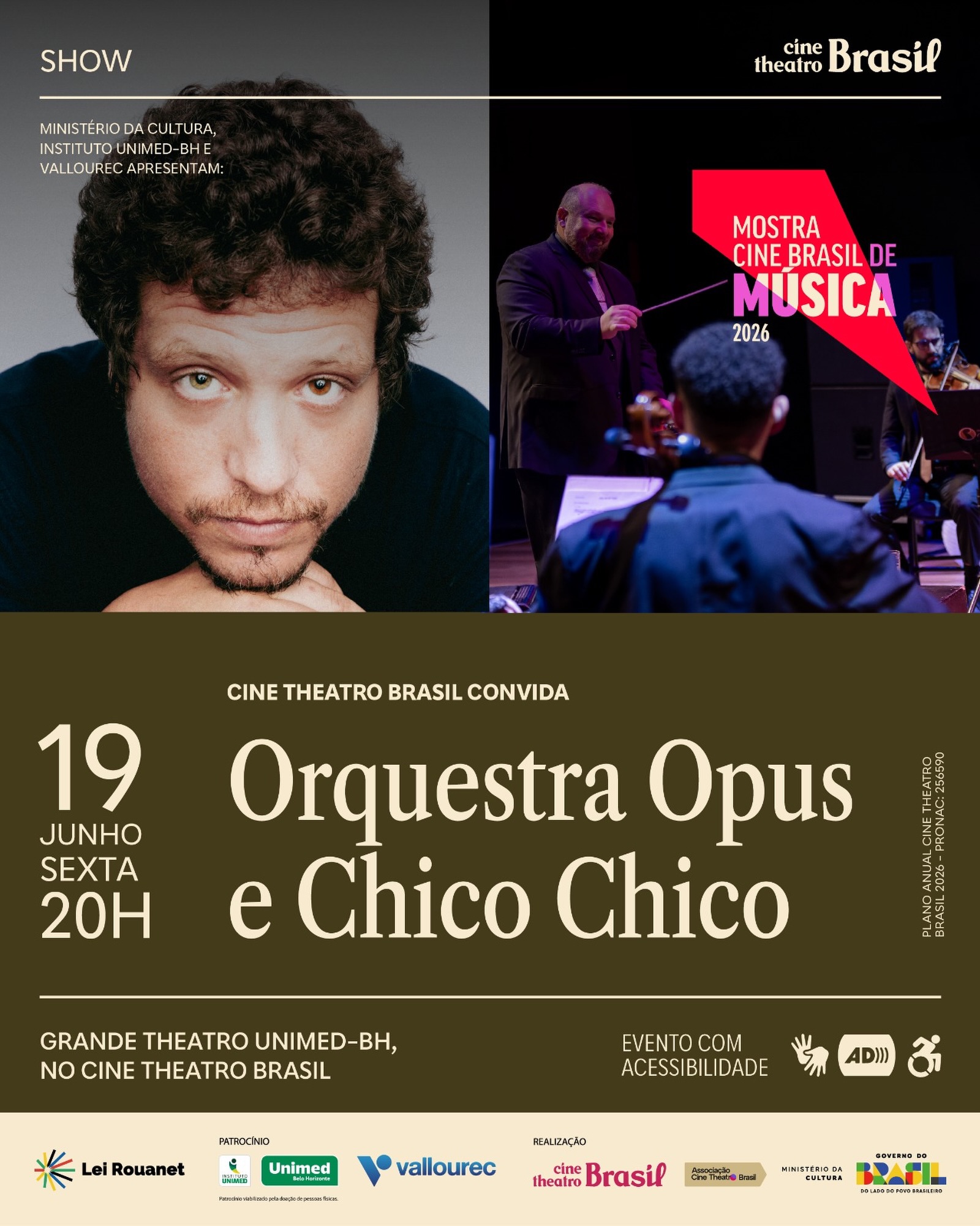 Foto de capa de divulgação para o evento "Orquestra Opus e Chico Chico" no cine teatro brasil, no dia 19 de junho 
