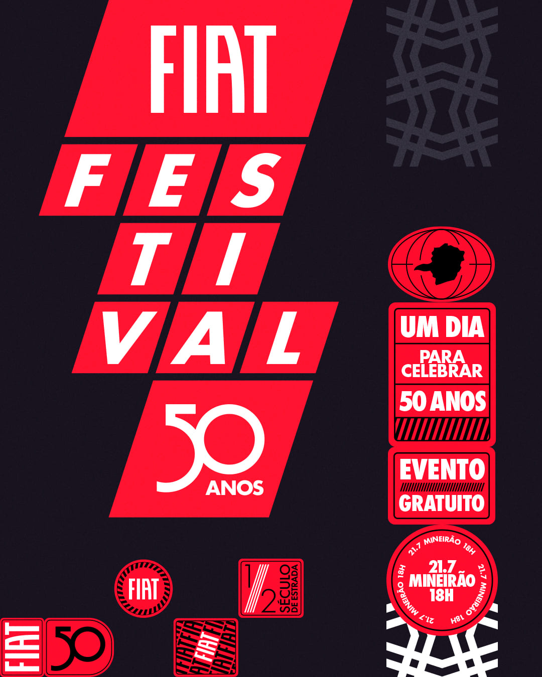 Foto de capa para o festival Fiat. Fundo preto e escritas vermelhas 