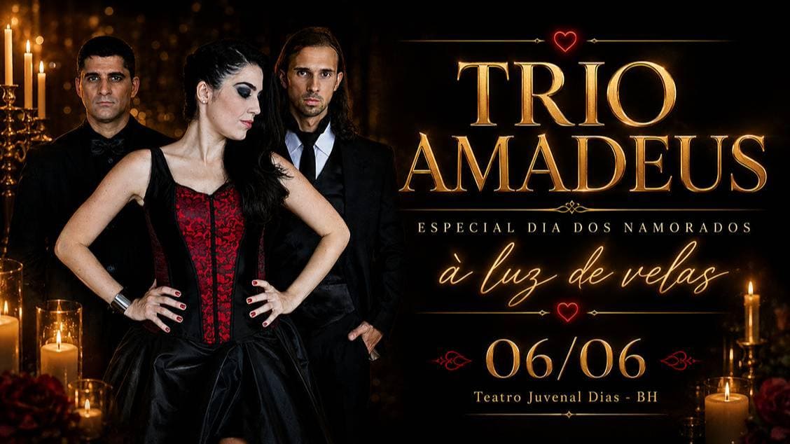 Foto de capa do Trio "Amadeus" com data, local e horario para o evento 