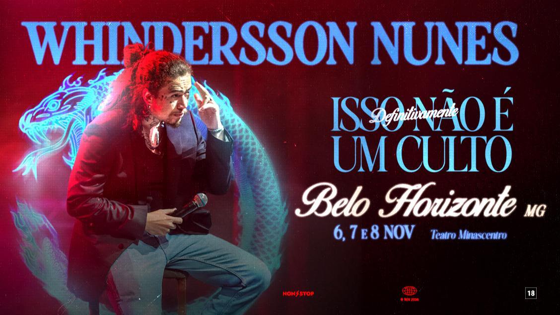Foto de capa para o show do artista Whinderson Nunes "Isso Definitivamente não é um Culto" nos dias 6,7 w 8 de novembro, no Minascentro 
