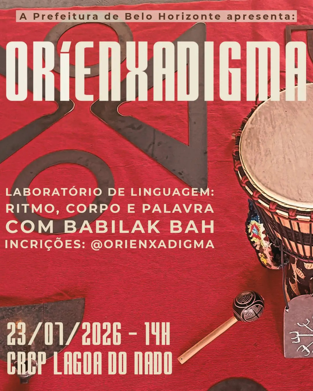 Foto de divulgação para a oficina " Laboratório de Linguagem: Ritmo e Corpo Palavra" no dia 23/07, no parque lagoa do nado 