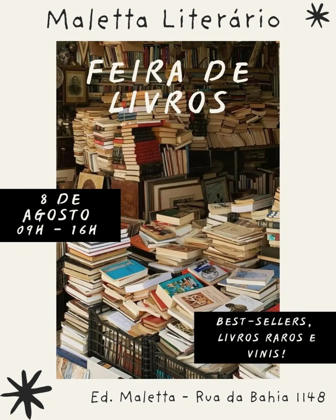 Foto de capa para a Feira de Livros no Edifício Maletta no dia 8 dea agosto