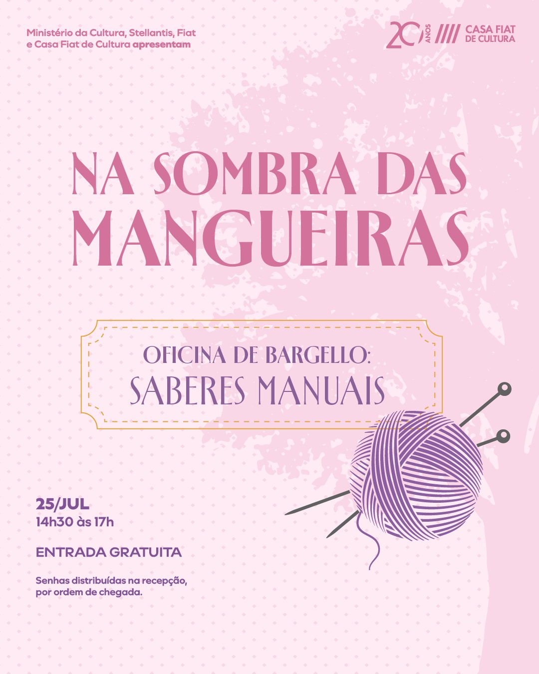 Foto de capa para a oficina de bargello que irá acontecer no dia 25 de julho, na casa fiat de cultura