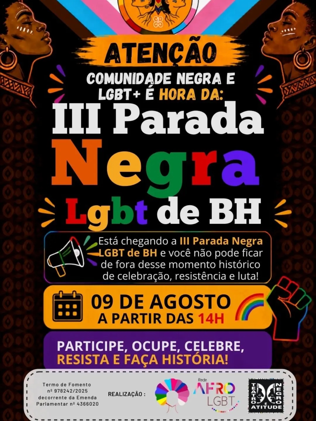 Reprodução: Instagram 3ª Parada Negra LGBT+ de BH 2026