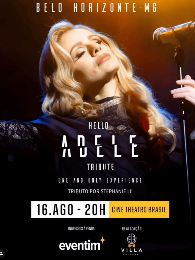 Foto de capa para o show a tributo de Adele, com a foto da cantora Stephanie Lii no centro, data e local para o evento