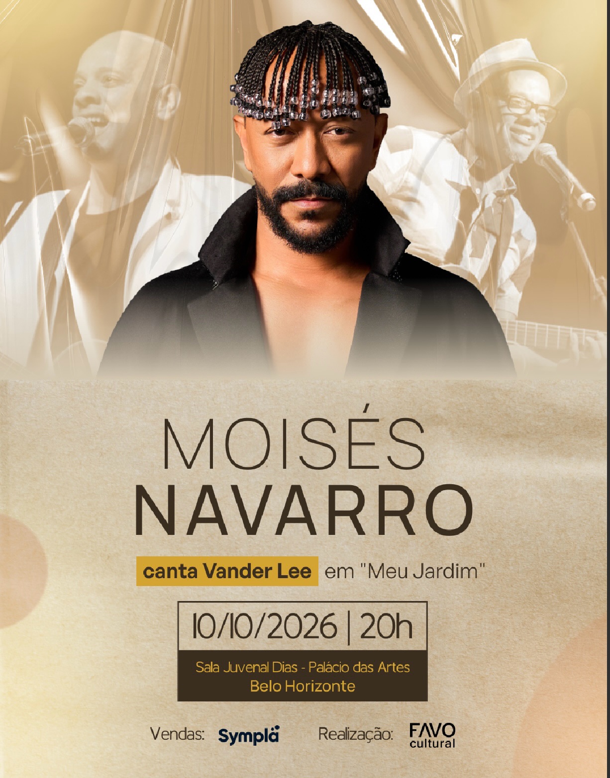 Foto de capa para o show do cantos Moisés Navarro no dia 10 de outubro no palácio das artes 