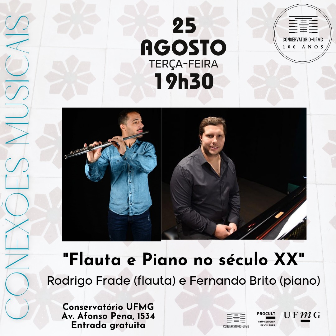 Foto de capa para o encontro "Flautas e piano no século XX" no conservatório da UFMG