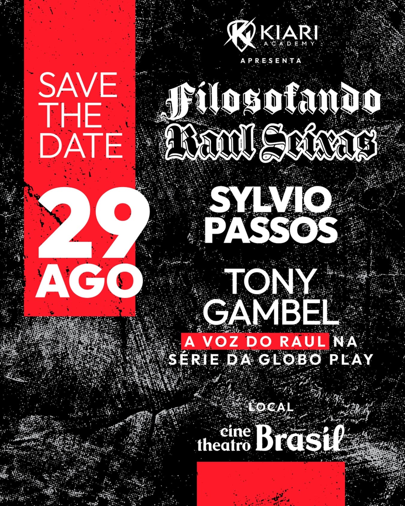 Foto de capa para o evento "Filosofando Saul Seixas", no dia 29 de agosto no Cine Theatro Brasil 