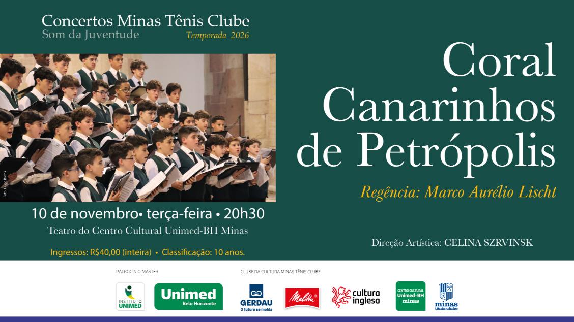 Foto de capa para o concerto Coral Canarinho no Teatro do Centro Cultural Unimed-BH no dia 10 de novembro 