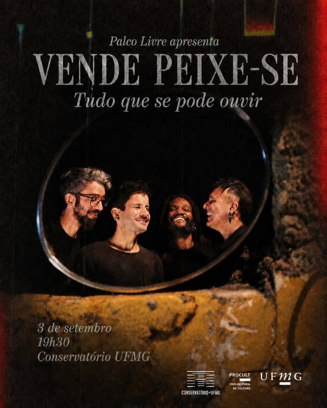 Foto de capa para o show do grupo "Vende Peixe-se" no conservatório da ufmg 