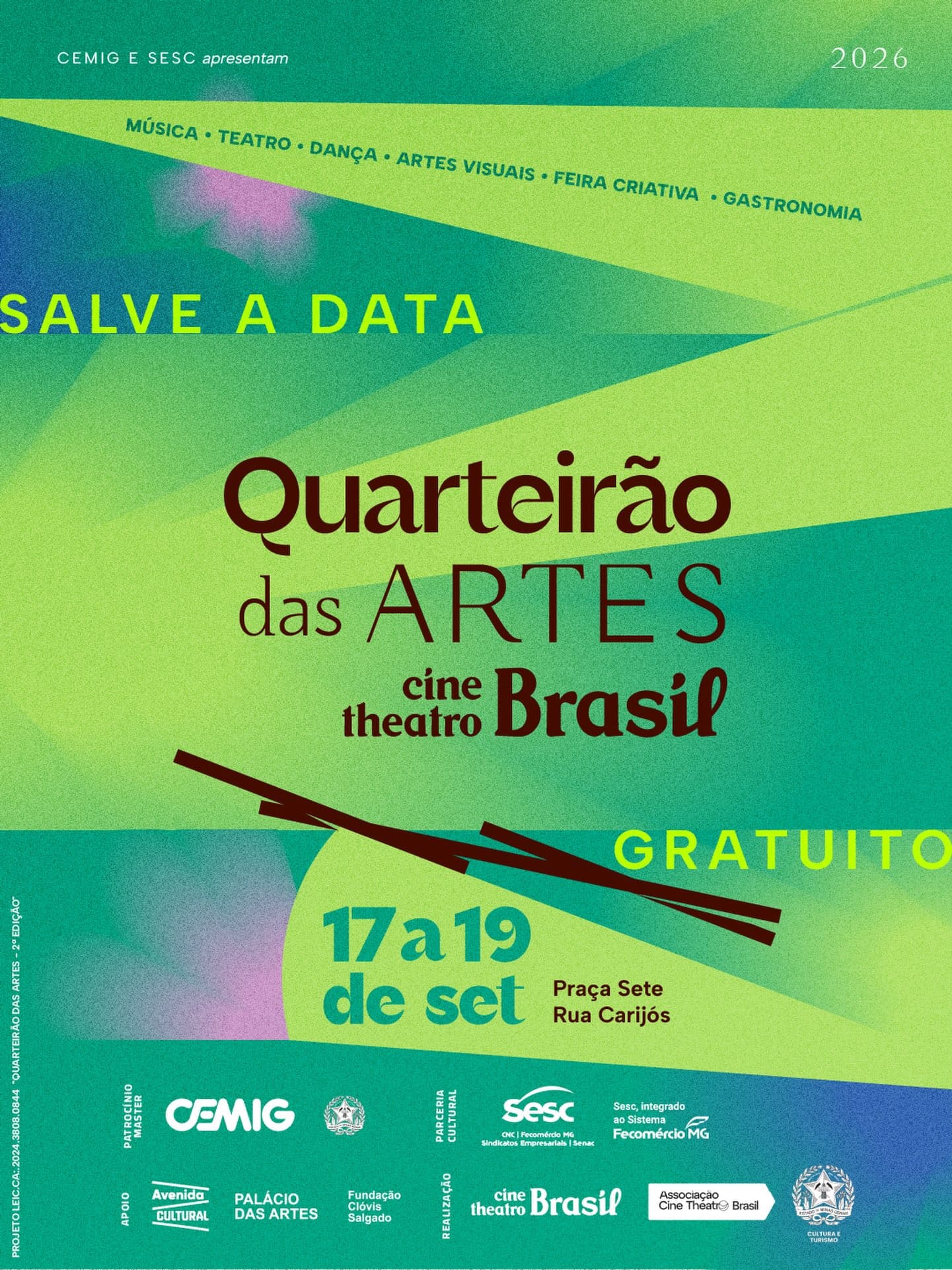 Foto de capa para o Quarteirão das Artes 2026 no Cine Theatro do dia 17 ao dia 19 de setembro 