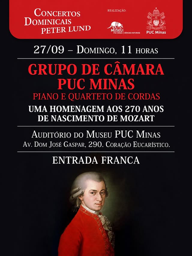Foto de capa convidativa para o concerto do grupo de Câmara Puc Minas no dia 27 de setembro as 11 horas