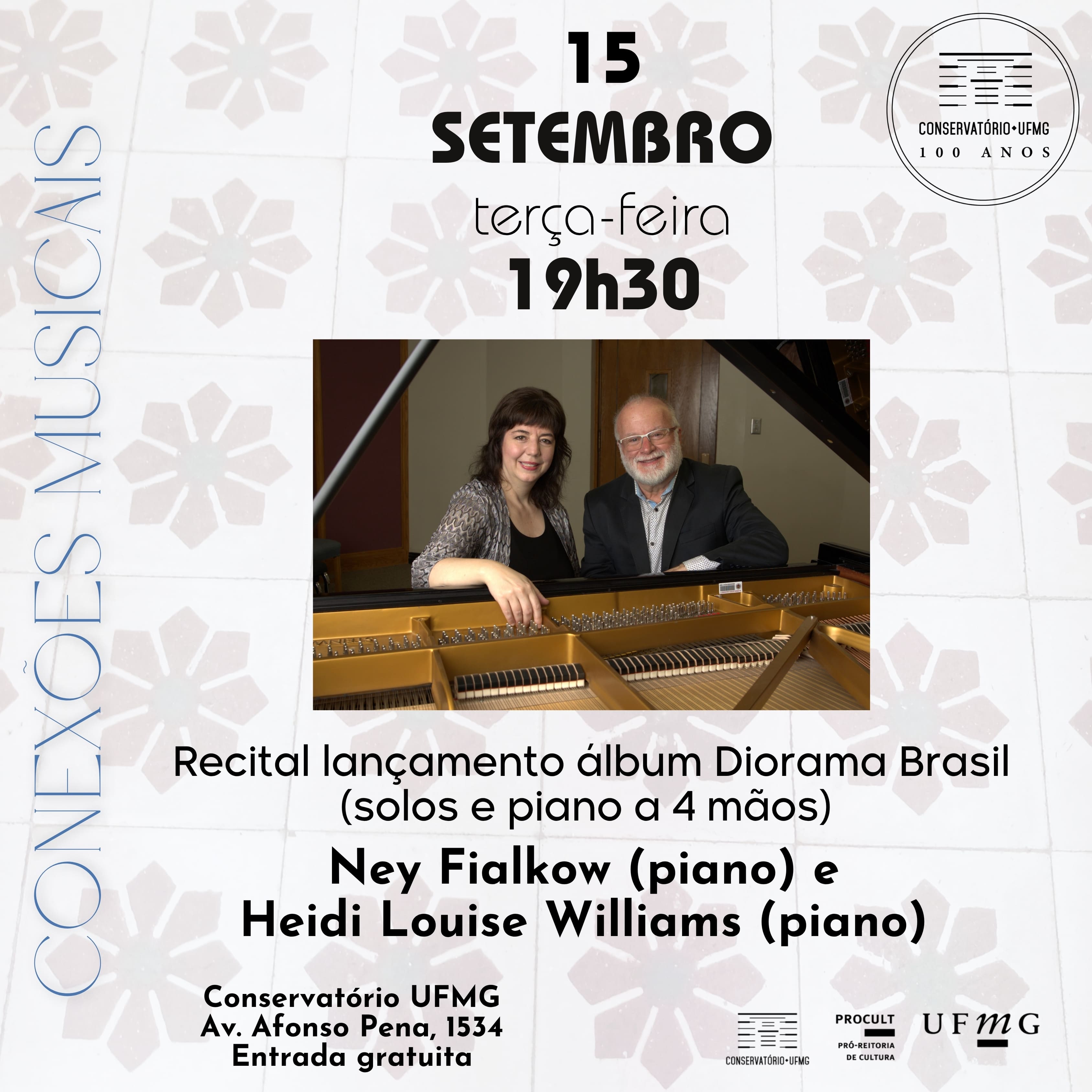 Foto de capá para o recital dos músicos Heidi Louise Williams e Ney Fialkow no conservatório da ufmg, no dia 15 de setembro 