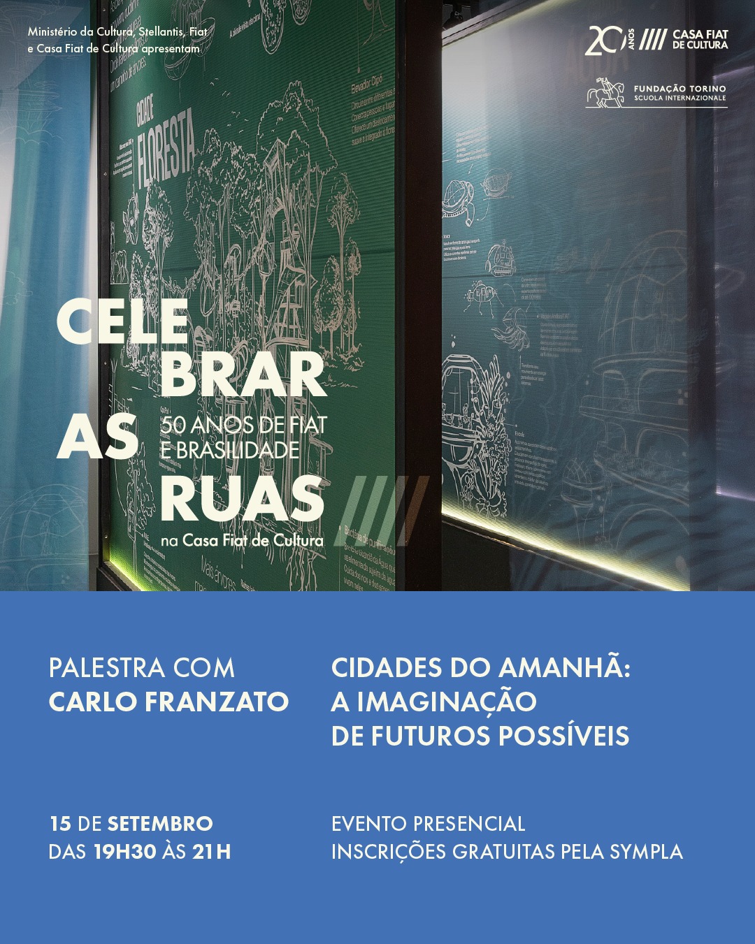 Foto de capa de divulgação para a palestra "Cidades do amanhã: a imaginação de futuros possíveis com Carlo Franzato" na casa fiat de cultura no dia 15 de setembro 