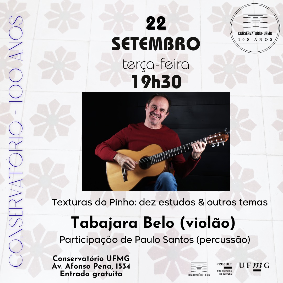Foto de capa para a apresentação do artista Tabajara Belo no conservatório da ufmg 